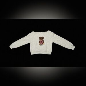 Teen’s Light Gray Bear Print Off The Shoulder Long Sleeve